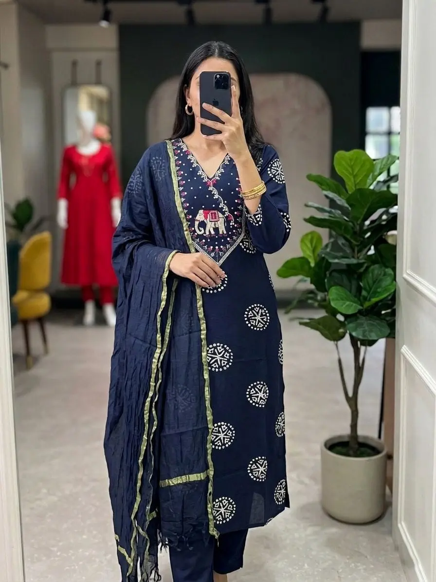 Indigo Blue Embroidered Straight Salwar Set